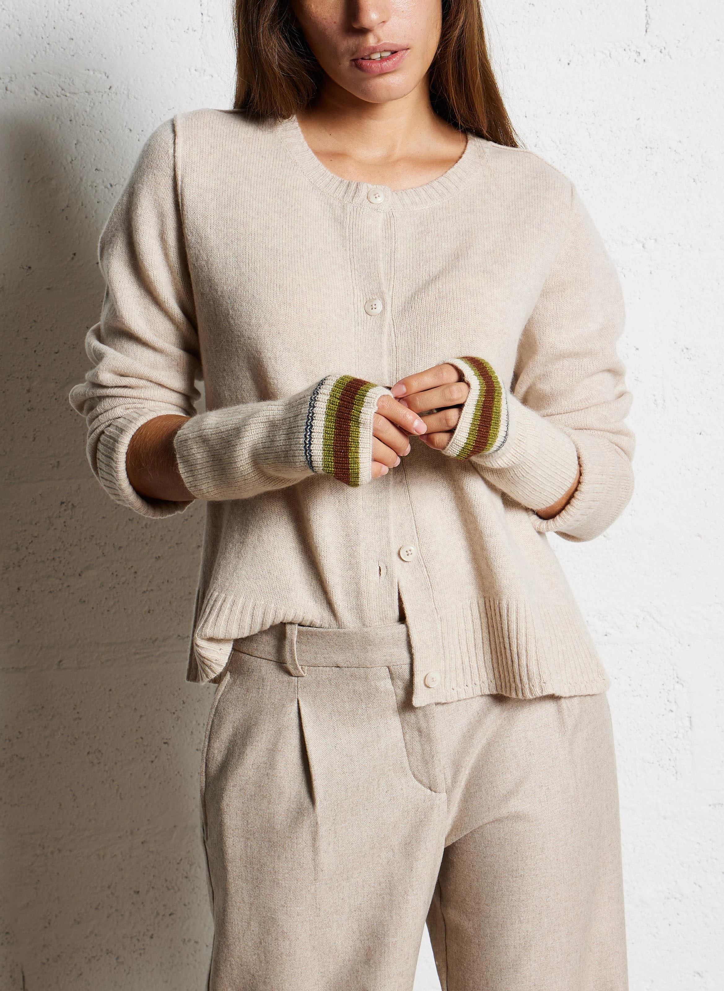 LOGAN - Cardigan col rond droit en laine | Beige