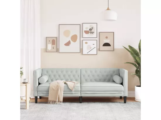 Canapé Chesterfield avec traversins 3 places gris clair velours