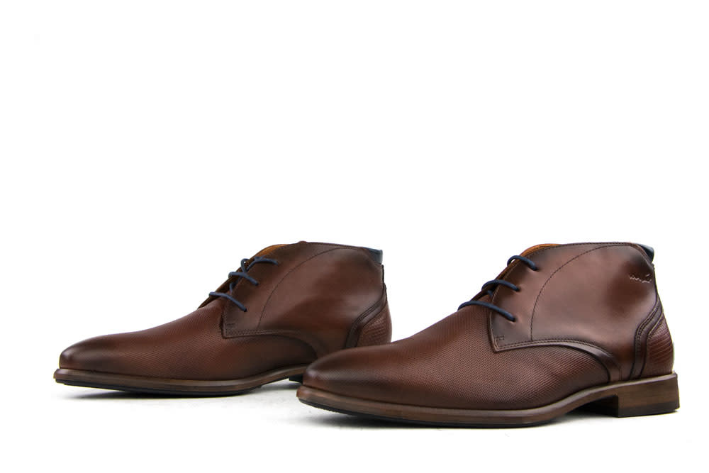 Van Lier Hoge Veterschoen Cognac Print