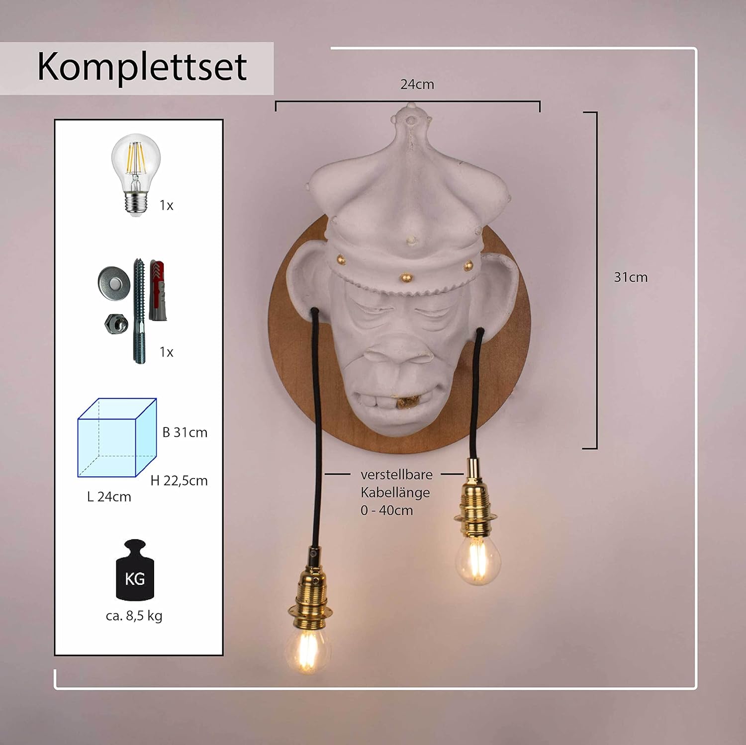 Betoniq Monkey-Wandleuchte NFT-Wandleuchte, kreative Innenbeleuchtung für Loft Cafe Study Wohnzimmer Bar Weiß