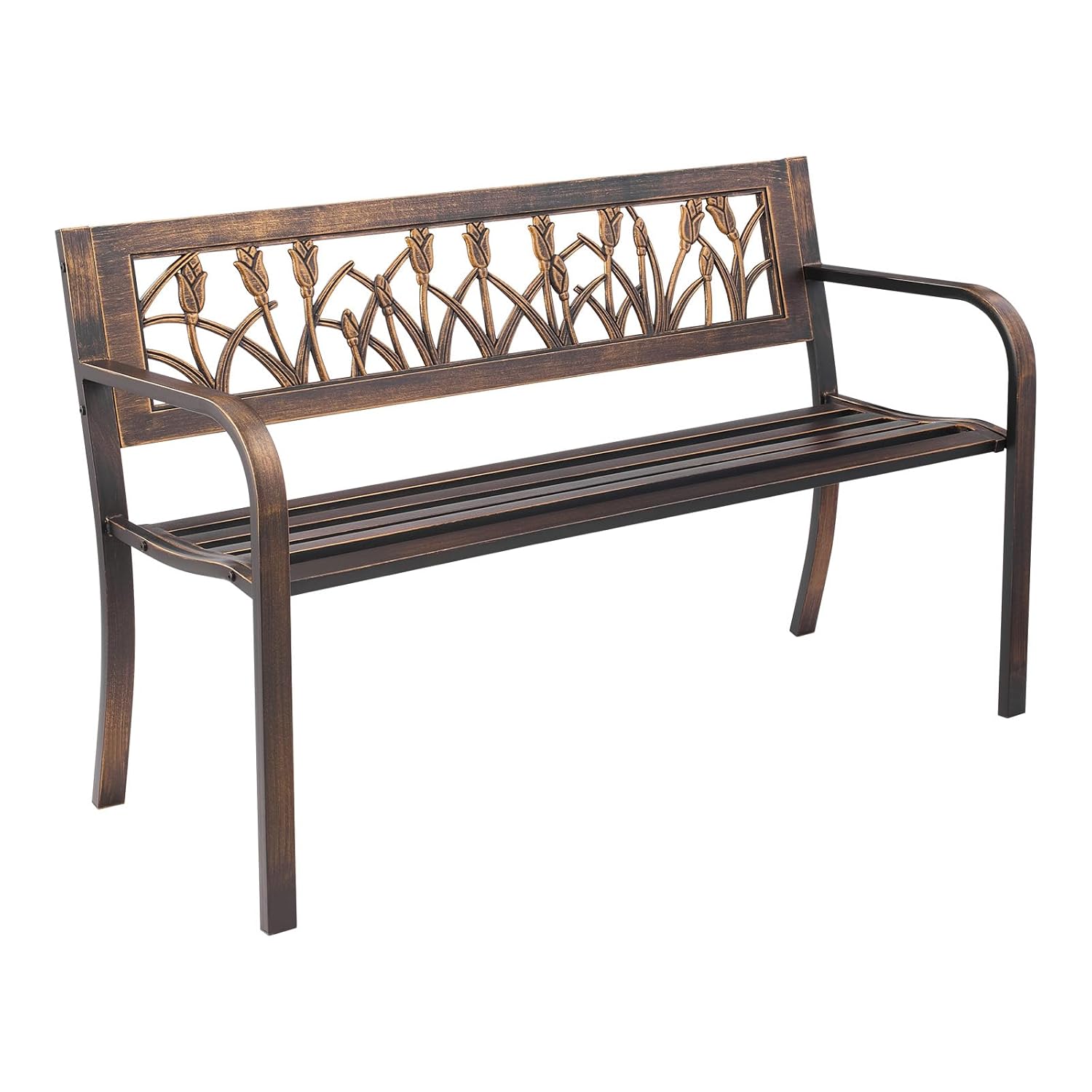 VEVOR Gartenbank Gartenmöbel Bänke 127 cm 250 kg Tragkraft, Terrassenbank mit Metallrahmen aus Karbonstahl Balkonbank mit PVC-Blumenmuster und Armlehnen mit abgerundeten Kanten Antikbronze