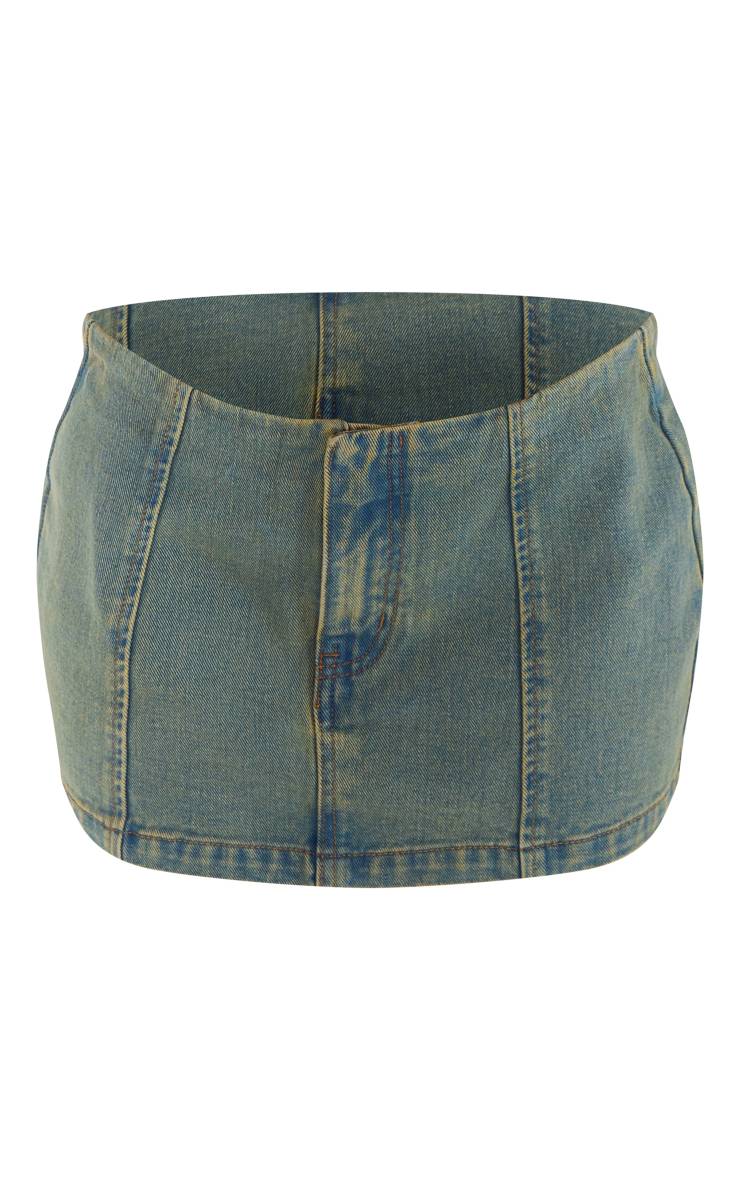 Vintage Bleach Wash Jupe Micro Mini En Denim Petite Taille