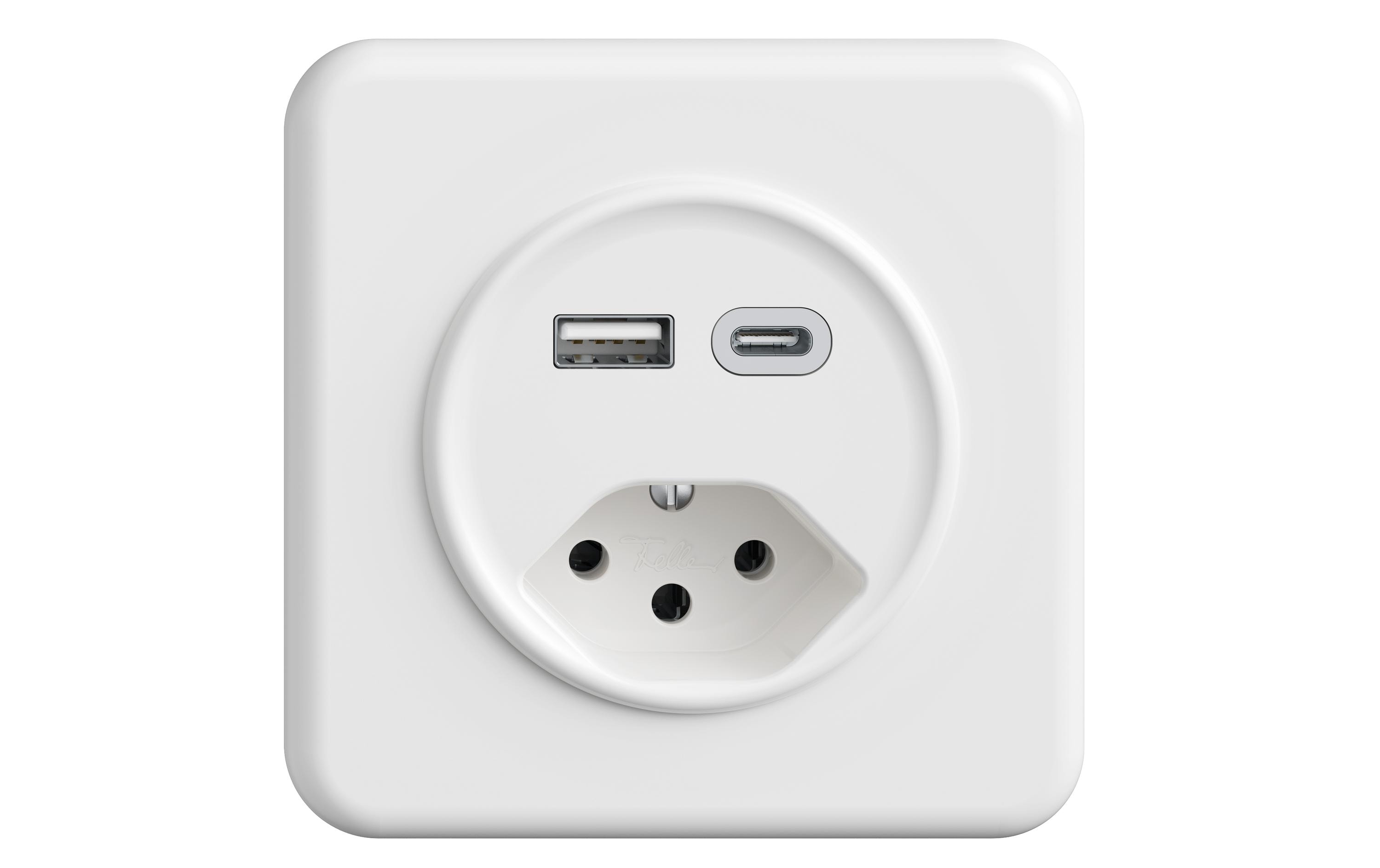 STANDARDdue Steckdose 1xUSB A,1xUSB C 3 A, 15 W Weiss<br>USB A+C/T13 Kombination 3.0A