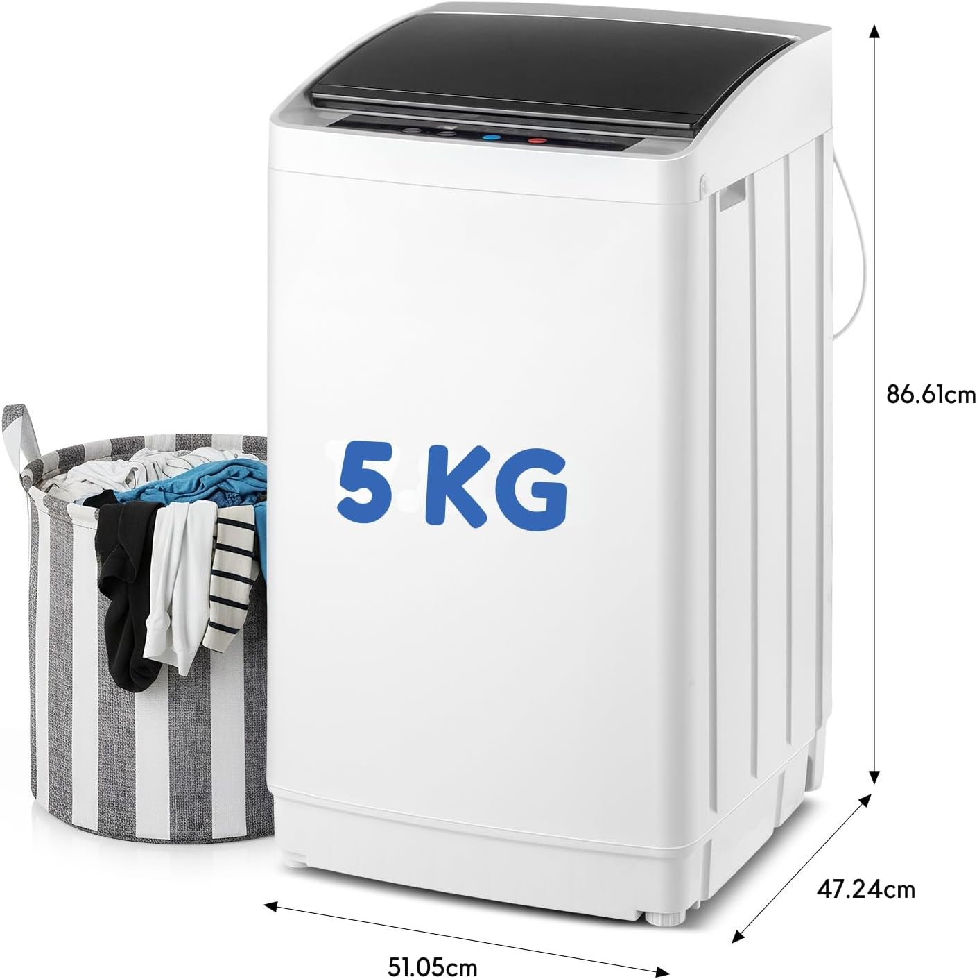 LEADZM Toplader Waschmaschine 5KG，Waschvollautomat mit Schleuder mit Edelstahltrommel，Mini Waschmaschine ideal für Apartments und Wohnmobile (5KG)