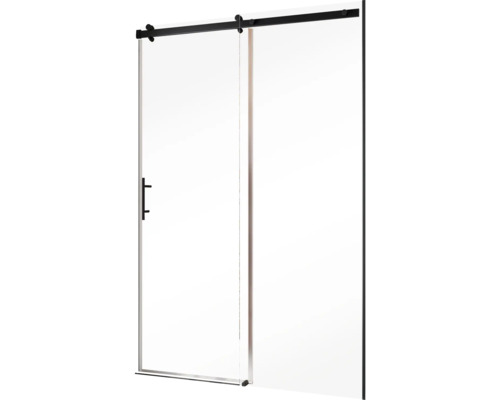 Douchedeur in nis met schuifdeur SCHULTE Alexa Style 2.0 ExpressPlus 120 cm profiel zwart helder glas vuilafstotende glascoating omkeerbaar