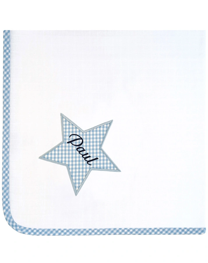 Personalisiertes Spucktuch STERN hellblau (Stickfarbe: dunkelblau)