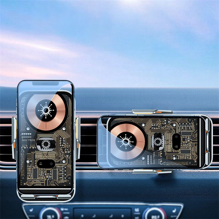 (15W) Auto KFZ Halterung Ladegerät Qi Wireless Fast Charge QC 3.0   Befestigung mit Automatik Infrarotsensor - Silber
