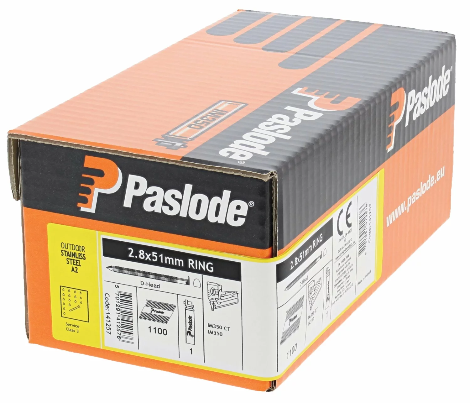 Paslode 141257 Papiergebonden Stripnagels incl. gas IM350 - 2,8x51mm - Ring Inox A2 Dh (1100st)