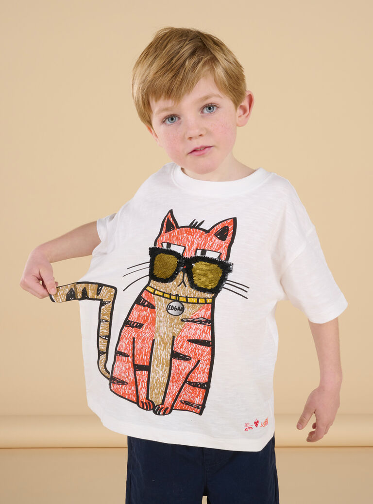 T-shirt blanc à motif chat capsule spa - Mixte