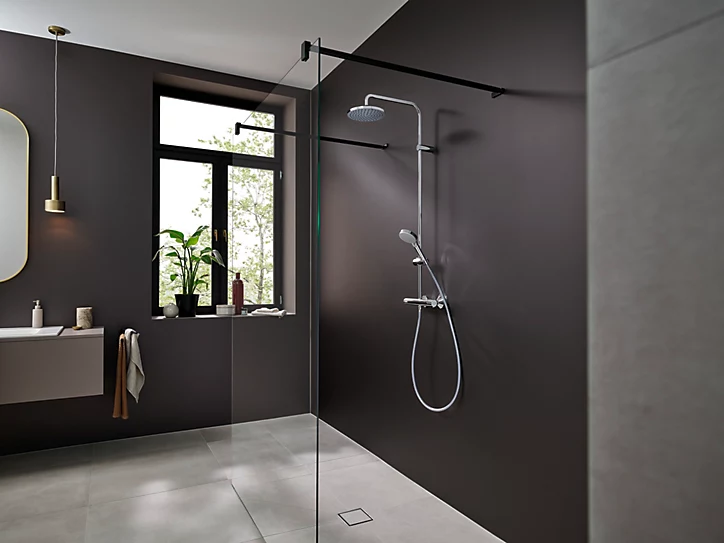 Colonne de douche thermostatique avec pommeau + douchette 1 jet + flexible + barre réglable, chrome, Hansgrohe Vernis Blend 200 EcoSmart