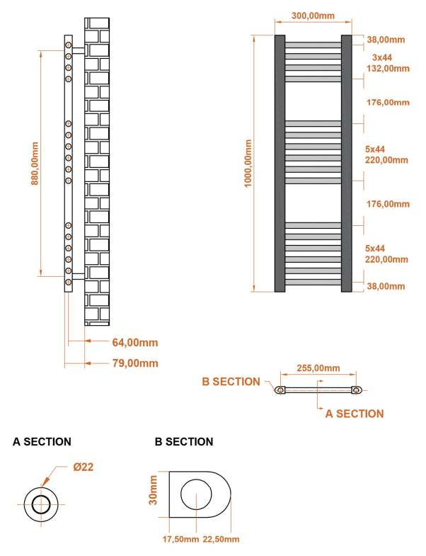 Eastbrook Wingrave handdoekradiator 30x100cm wit mat 331W