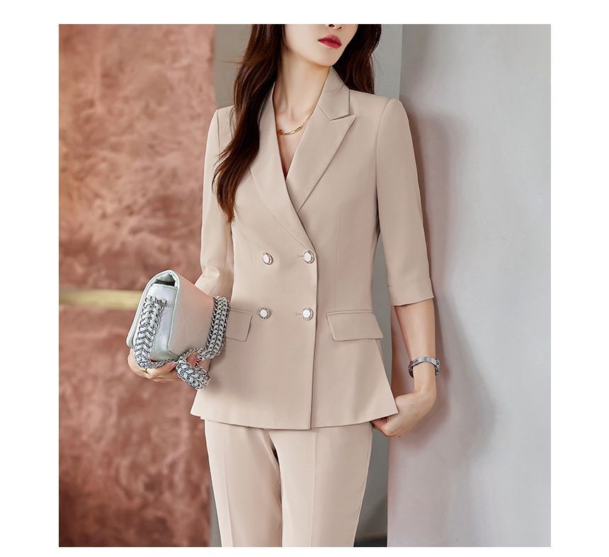 Princess Min - 3/4-mouw effen dubbelrijs blazer / cropped taps toelopende pantalon