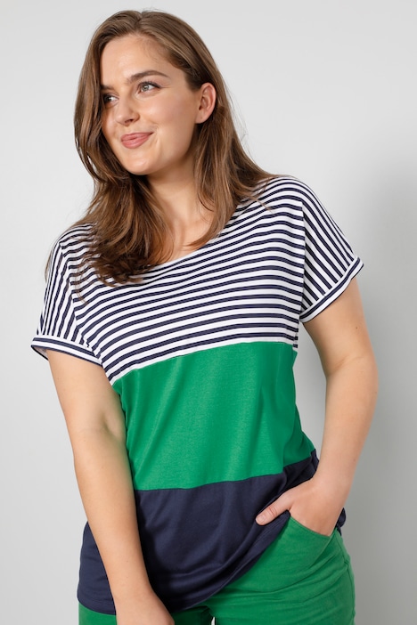 T-Shirt, oversized, Ringel, Rundhals