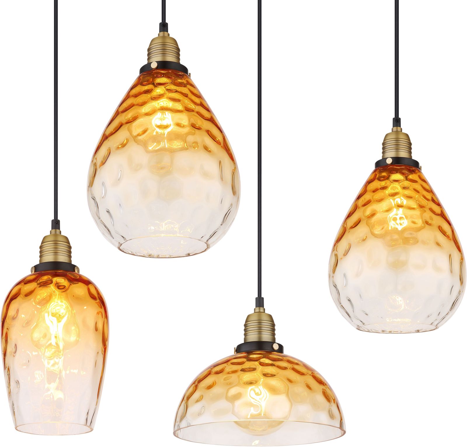 Hängeleuchte - schwarz matt - amber - Glas - 8-flammig