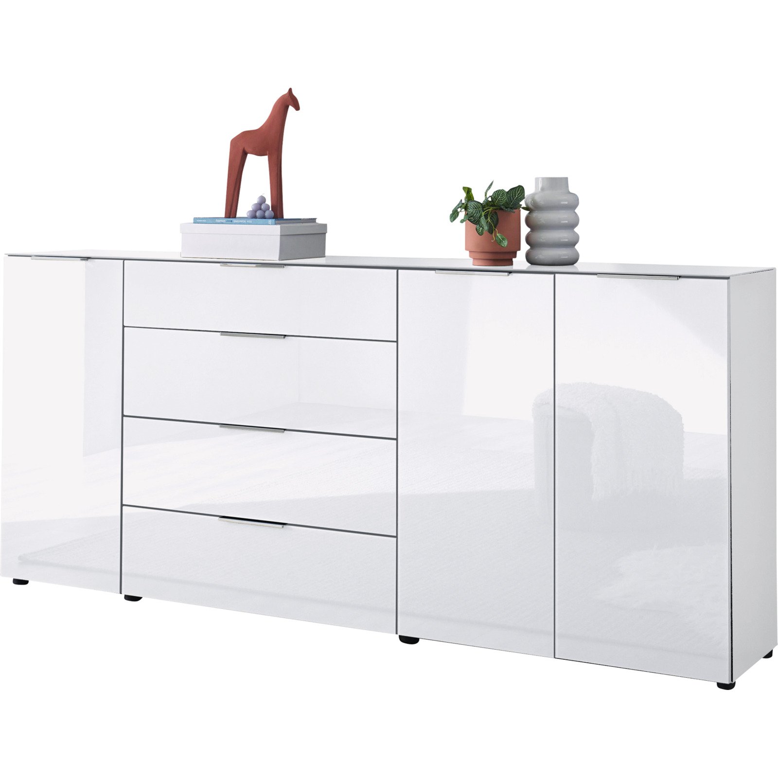 Sideboard Santo, Spanplatte Glas weiss, 226 x 99 x 40 cm