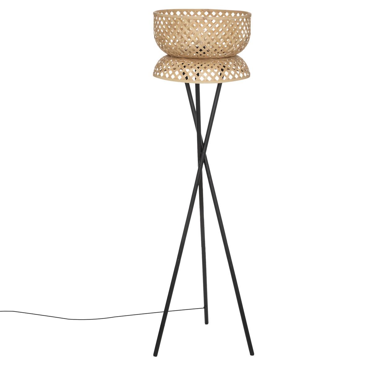 LAMPADAIRE TREPIED SUNY NOIR NATUREL H.145CM