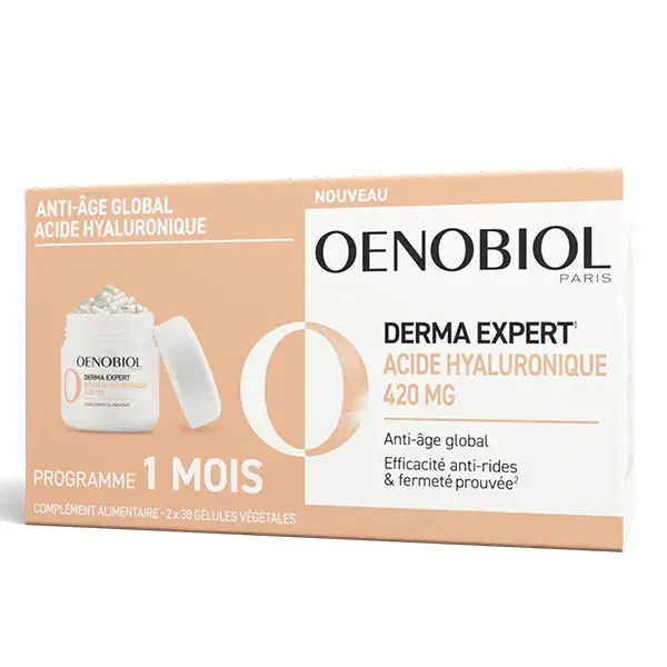 Suplemento alimentar antirrugas com ácido hialurônico Oenobiol Derma Expert, 60 cápsulas.