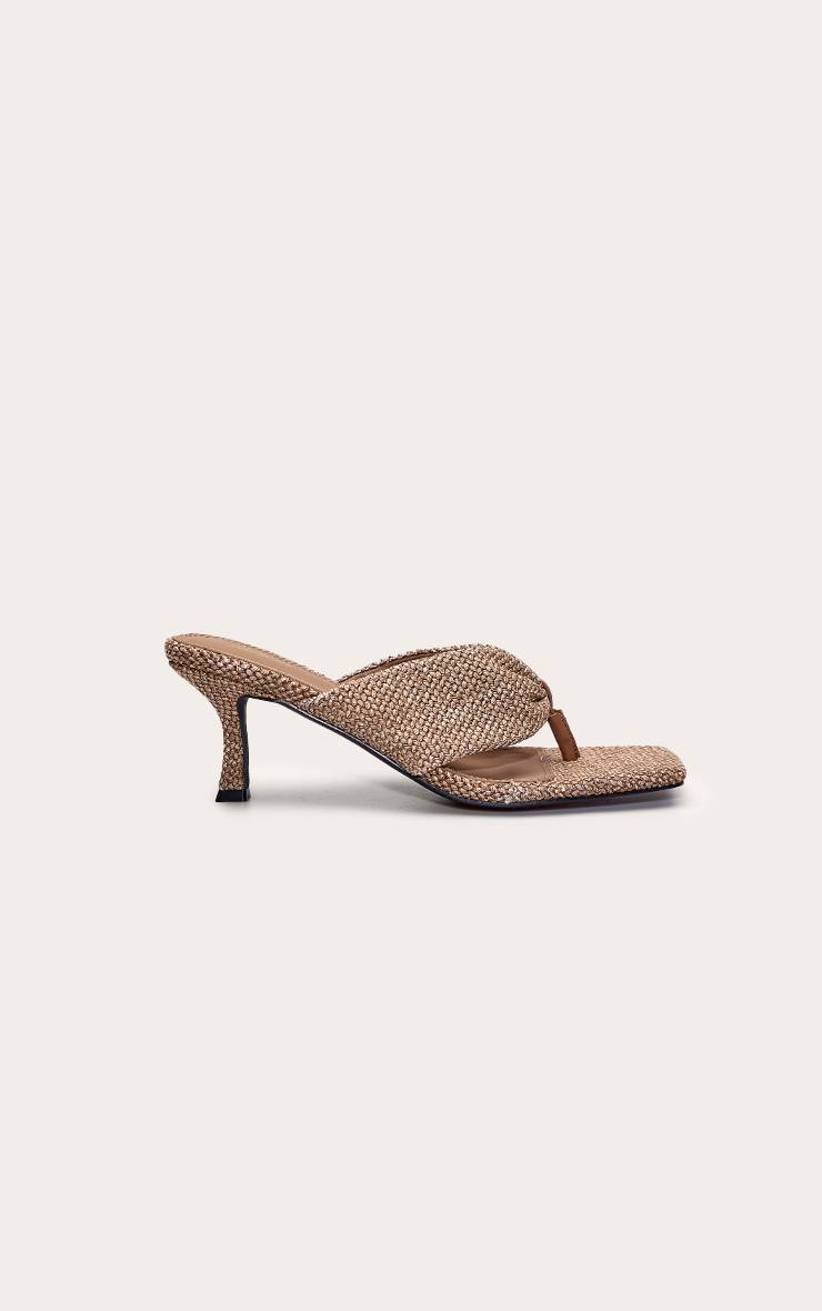 Chocolat Mules À Talons Avec Bride Tong Et Bout Carré Texturé