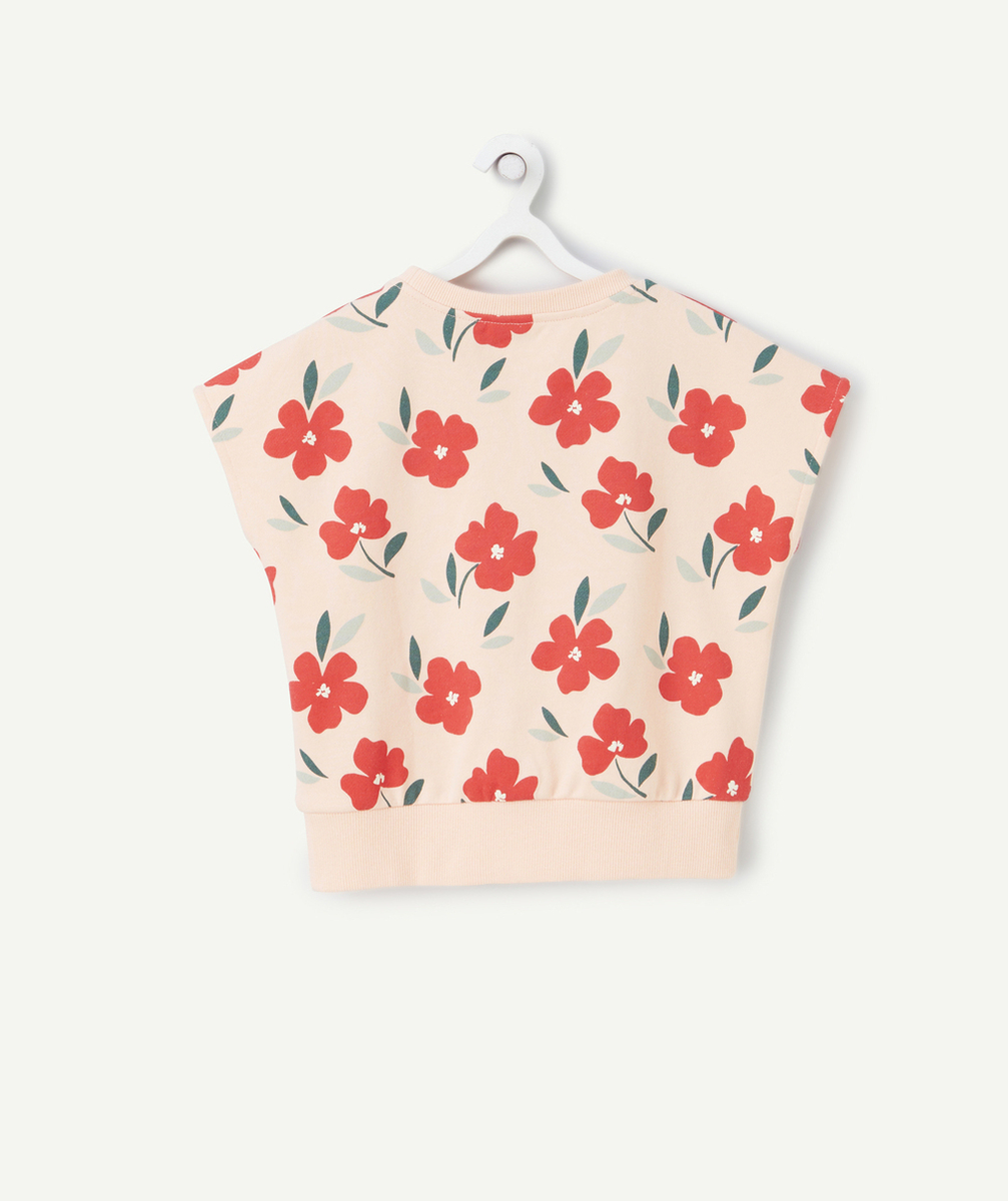 SWEAT SANS MANCHES FILLES EN FIBRES RECYCLÉES ROSE IMPRIMÉ FLEURI