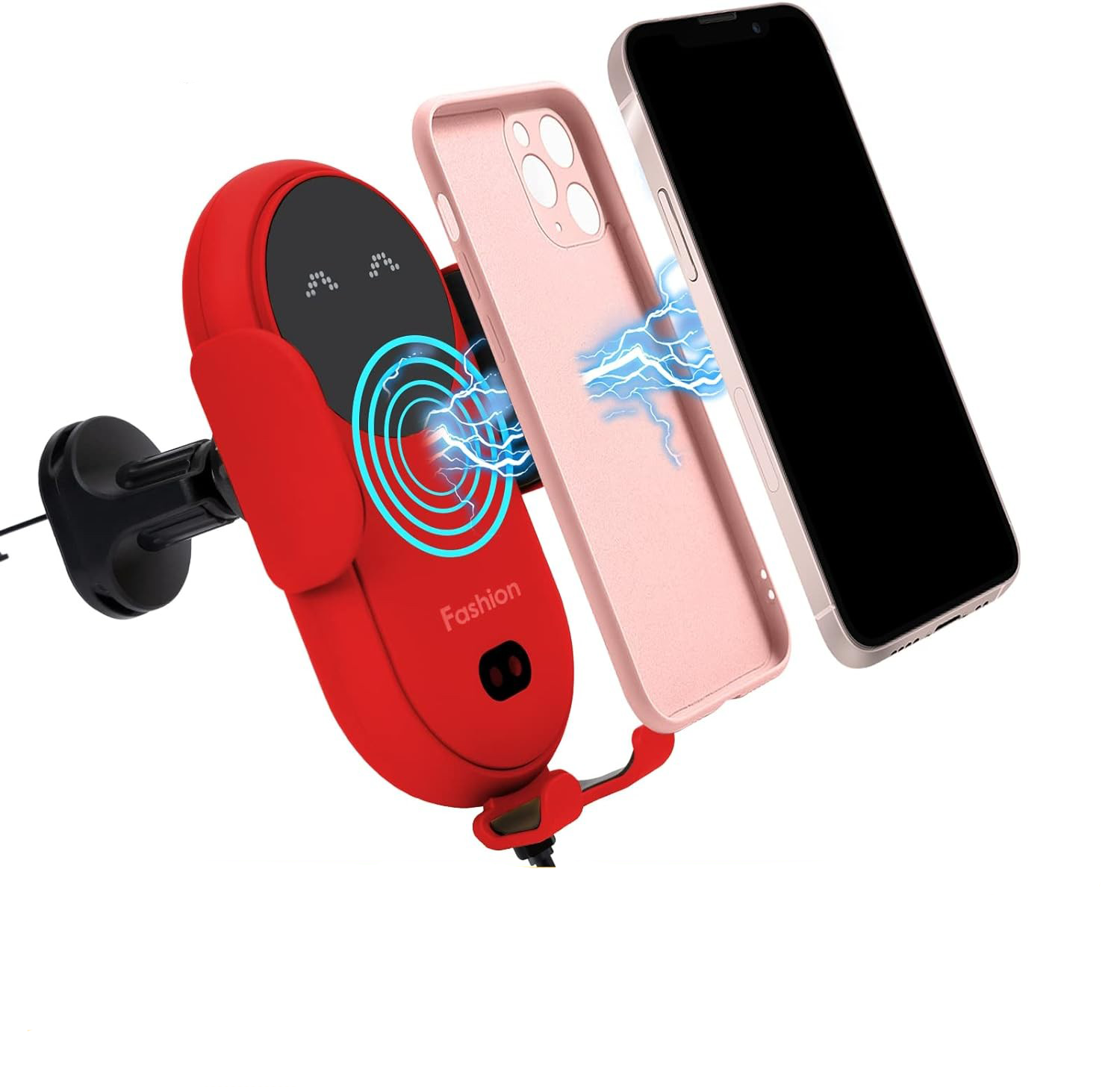(10W) Universal Qi Wireless Charge Auto KFZ Handy Halterung Ladegerät für Lüftungsgitter - Rot