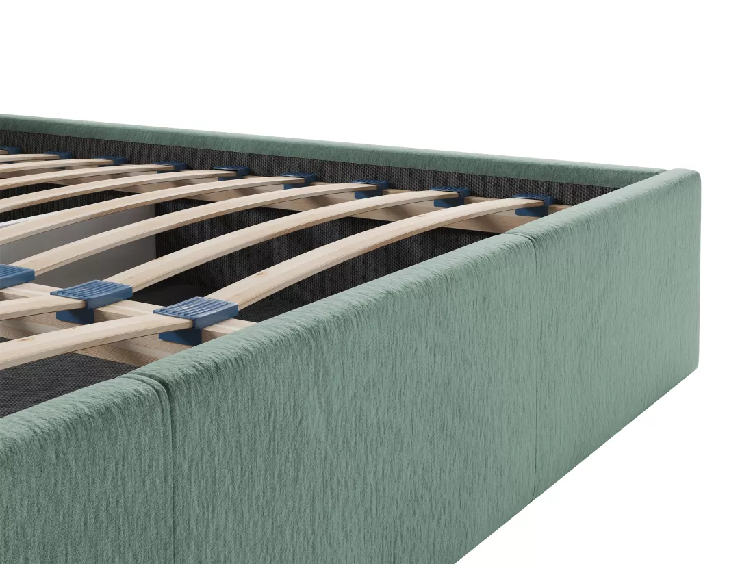 Lit coffre 180 x 200 cm - Tissu texturé - Vert amande + Matelas - JUSTANI
