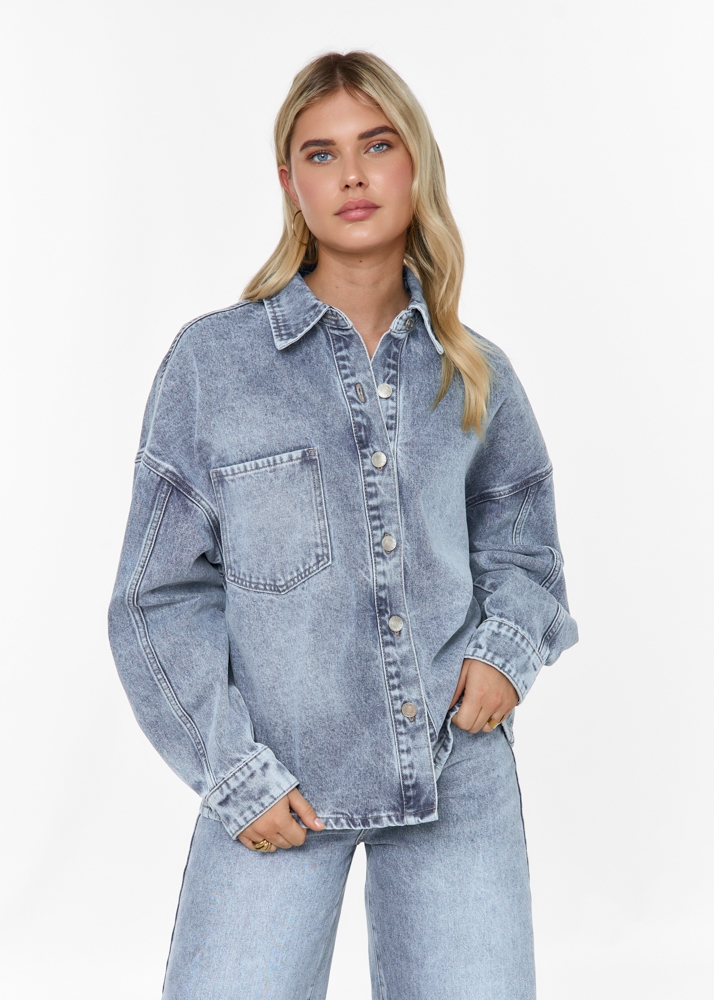 Boyfriend denim blouse sea blauw