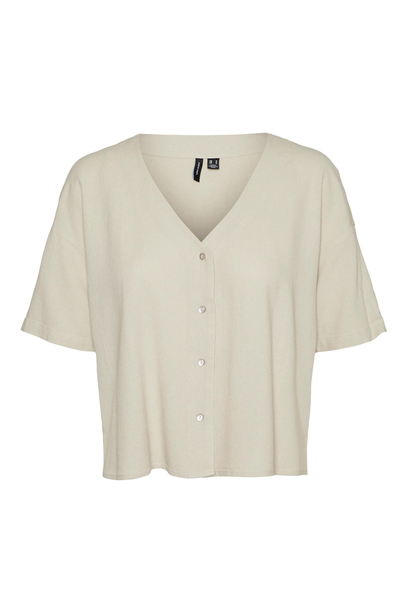 Blusa de linho de manga curta - Cinza