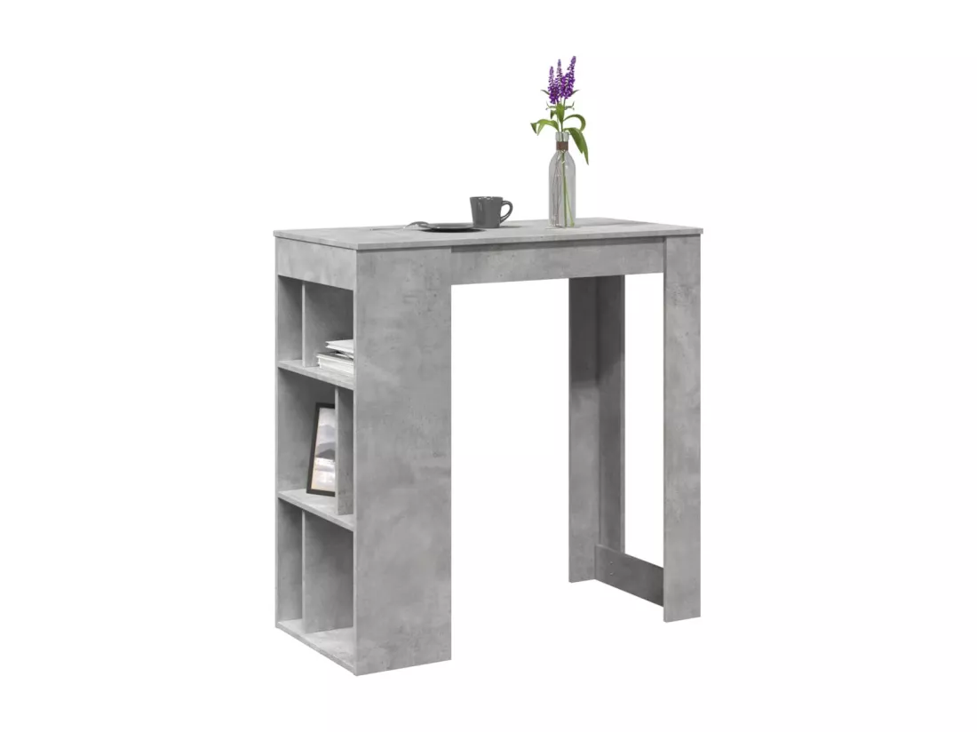 Table de bar avec étagères gris béton bois d'ingénierie