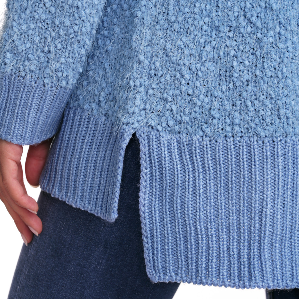 Gina Damen Strickpullover mit Noppengarn hellblau