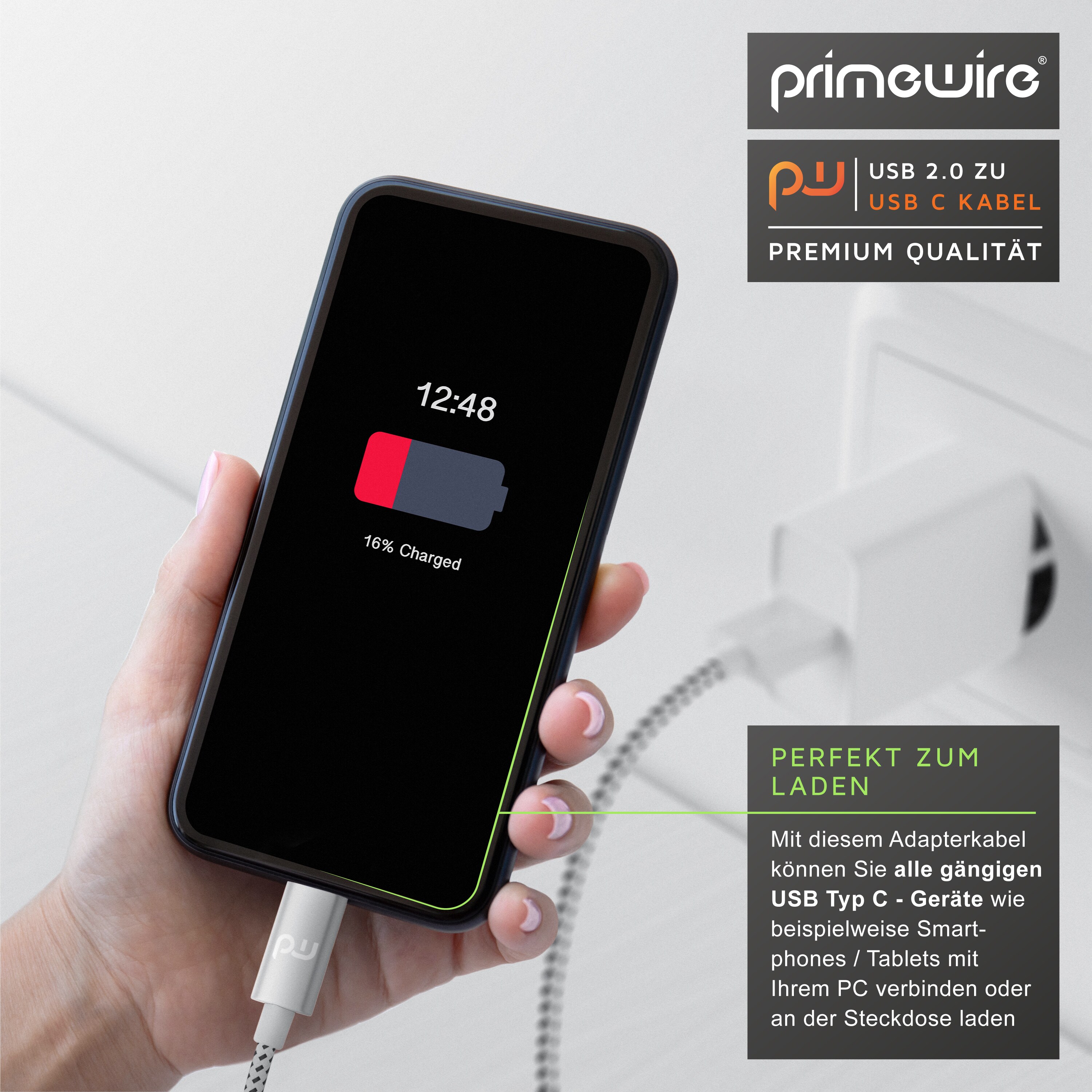 Primewire USB-C 3.1 zu USB 3.0 Typ A Kabel, Ladekabel, Datenkabel, Adapterkabel für Smartphone & Tablet - 2m