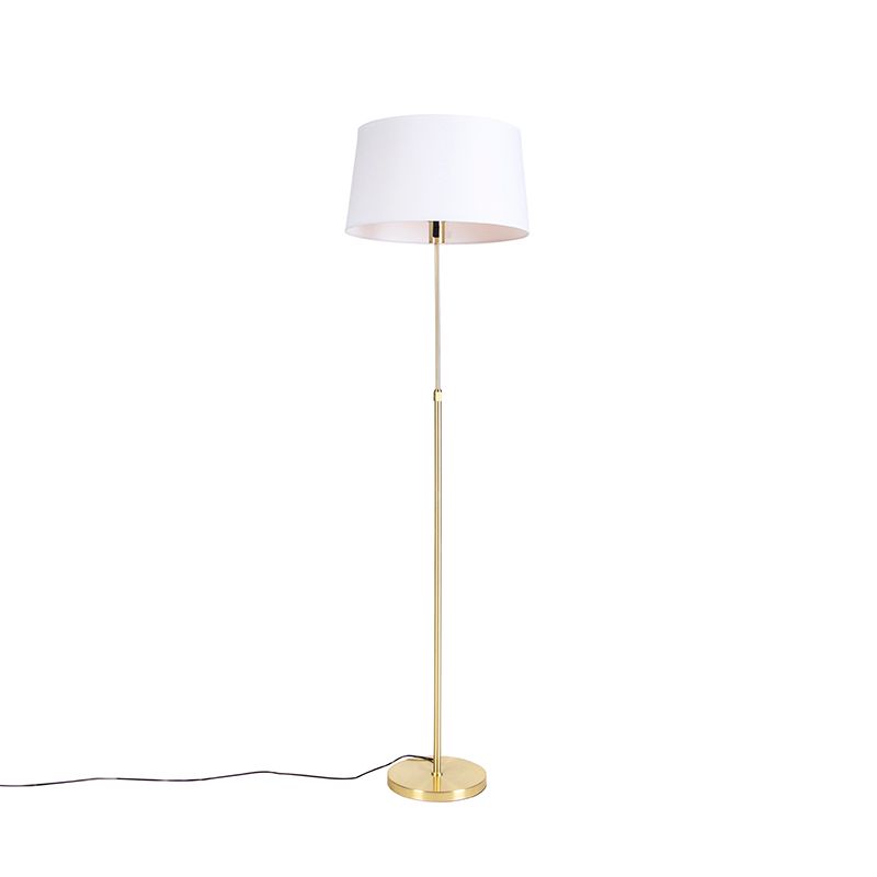 Vloerlamp goud/messing met linnen kap wit 45 cm - Parte