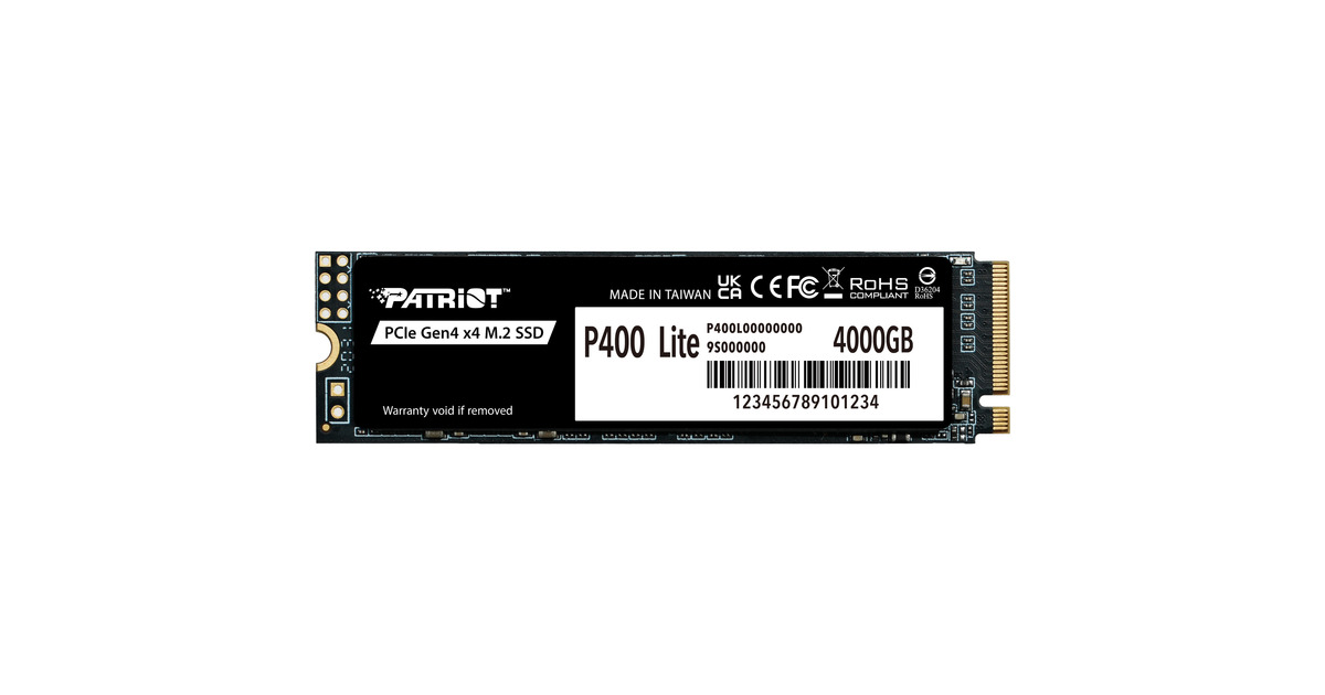 PatriotP400 Lite 4 TB SSD  (Zwart/wit, P400LP4KGM28H, PCIe 4.0 x4, NVMe 1.4, M.2 2280)