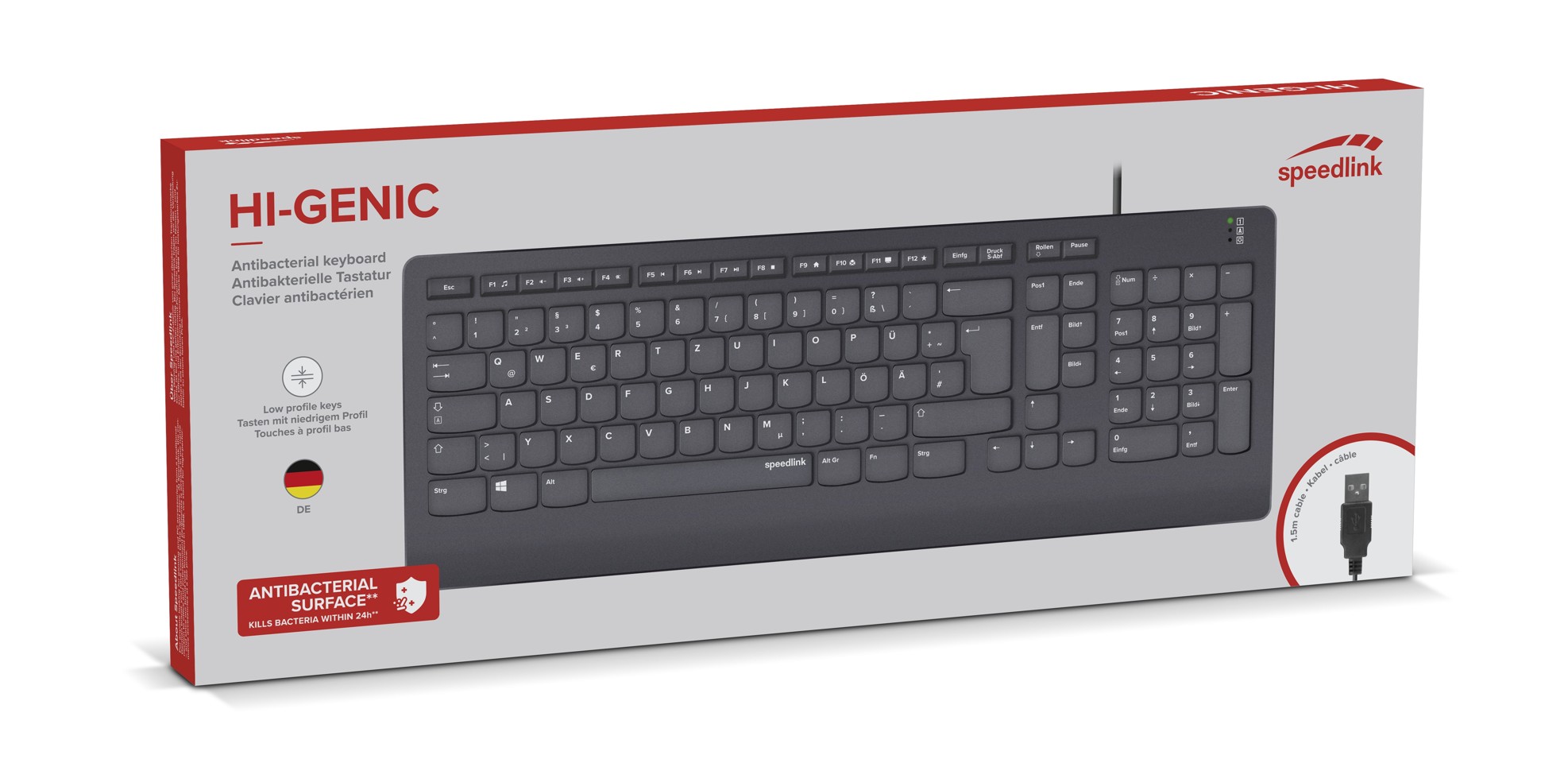 Speedlink - HI-GENIC Antibacterial Keyboard, black - DE Layout
