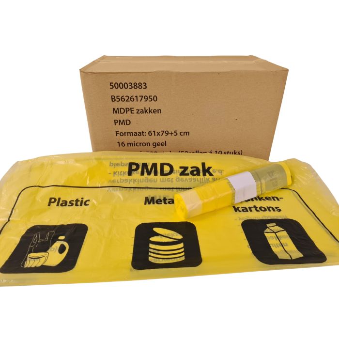Afvalzakken PMD  60 liter 61x80 5cm MDPE geel rol 10 stuks (562617950)