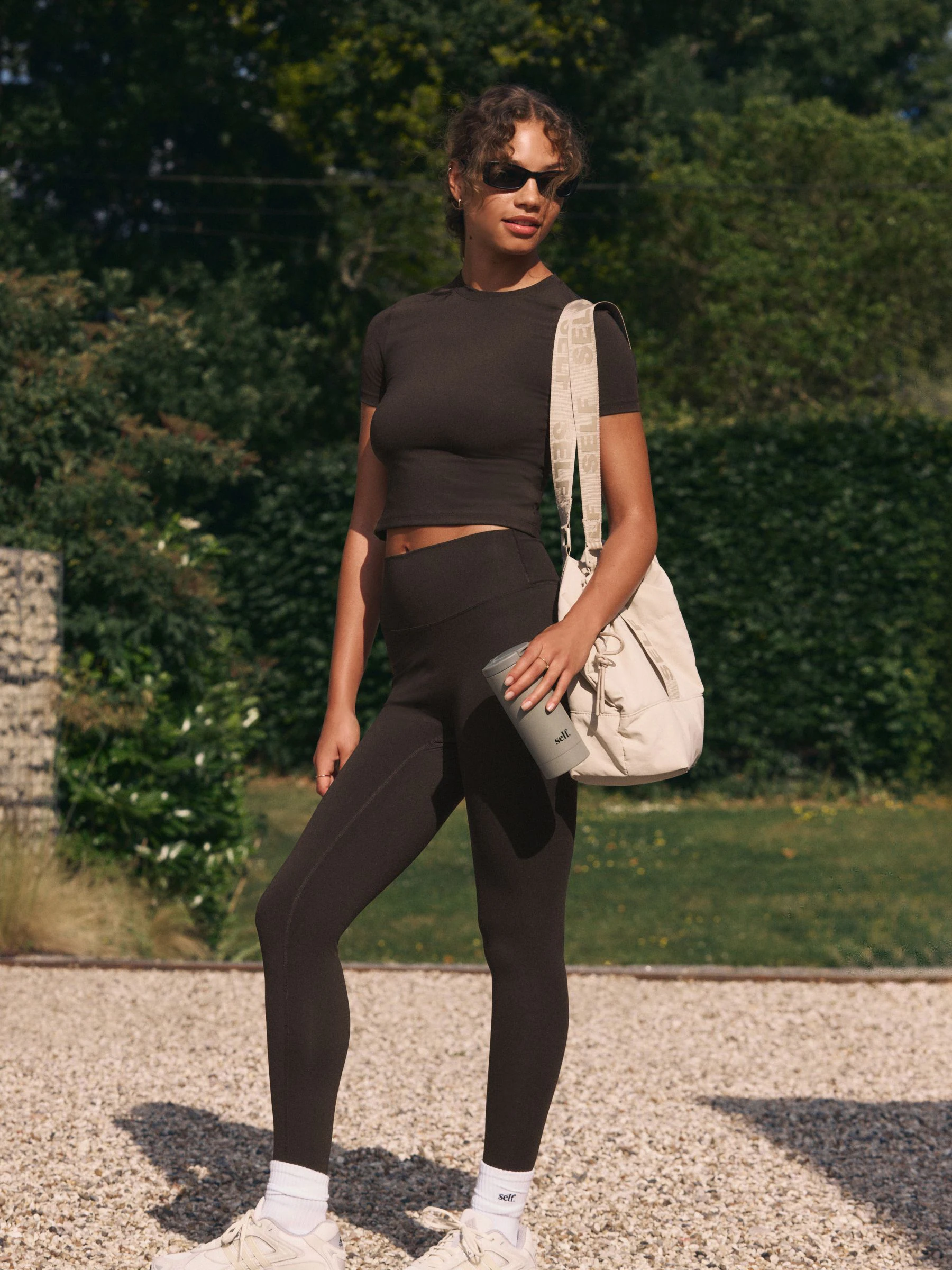 Chocoladebruin - self. Legging met hoge taille