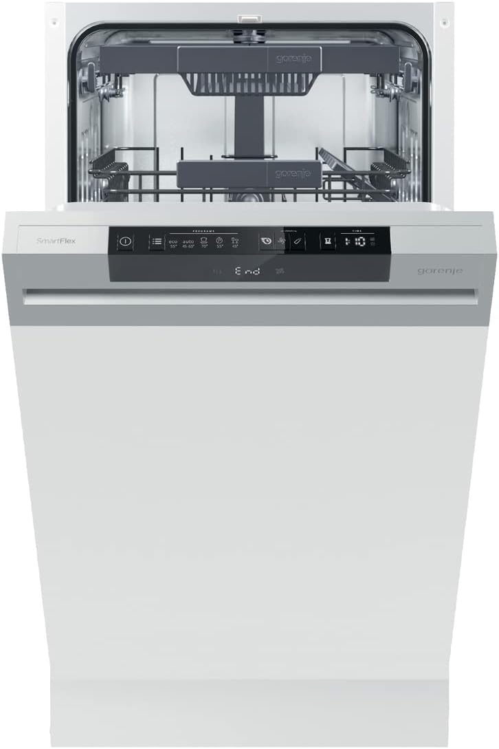 Gorenje GI 561D 10 S Integrierbarer Geschirrspüler / 45cm / 5 Programme/ Vollständiger Überlaufschutz / 11 Maßgedecke / Automatische Türöffnung / Multifunktionaler Unterkorb, Einbau, Edelstahl, Silber