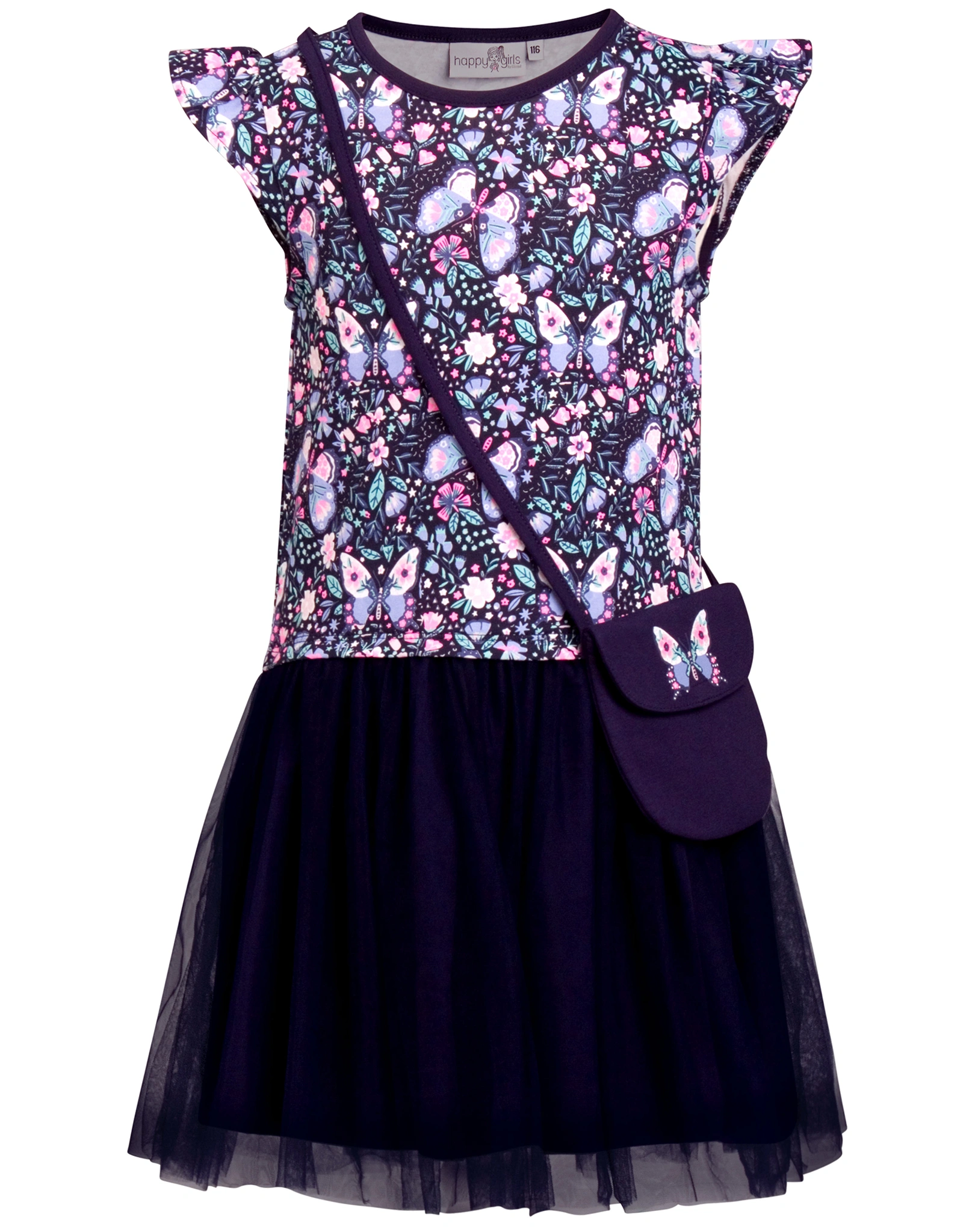 Kurzarmkleid SCHMETTERLINGE mit Tasche in navy