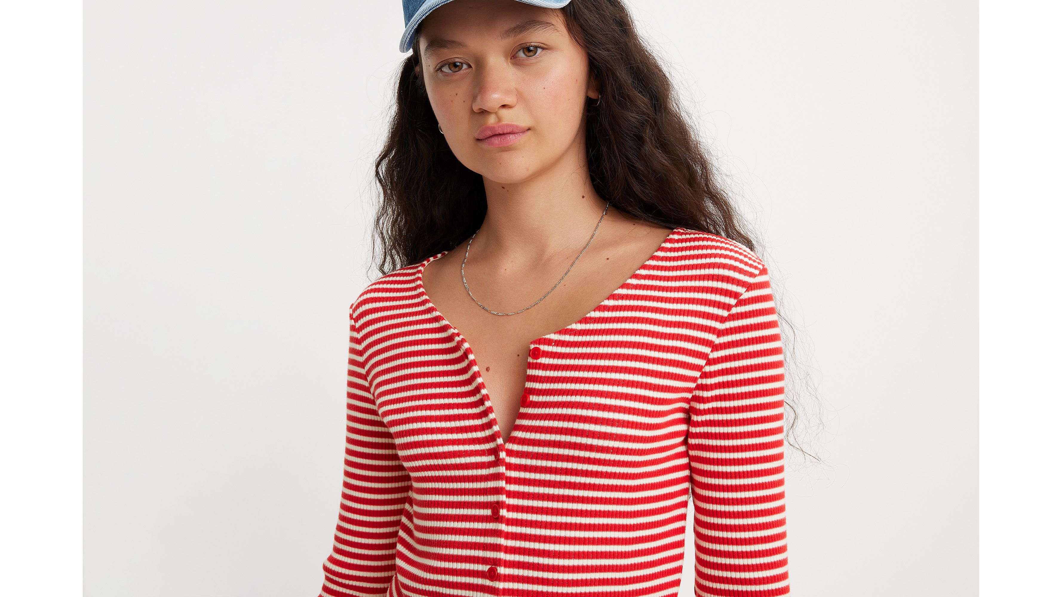 T-shirt manches longues Monica - Penny Stripe Script Red - Rouge