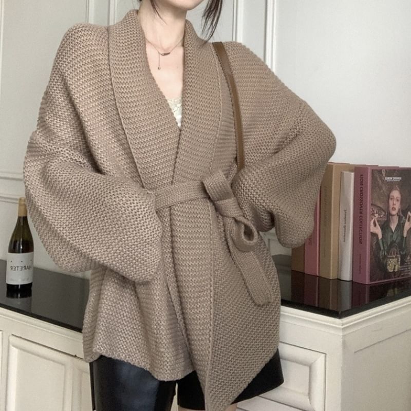 Doowex - Effen cardigan met sjaalkraag en riem