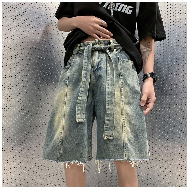 Femilina - Hoge taille gerafelde denim shorts