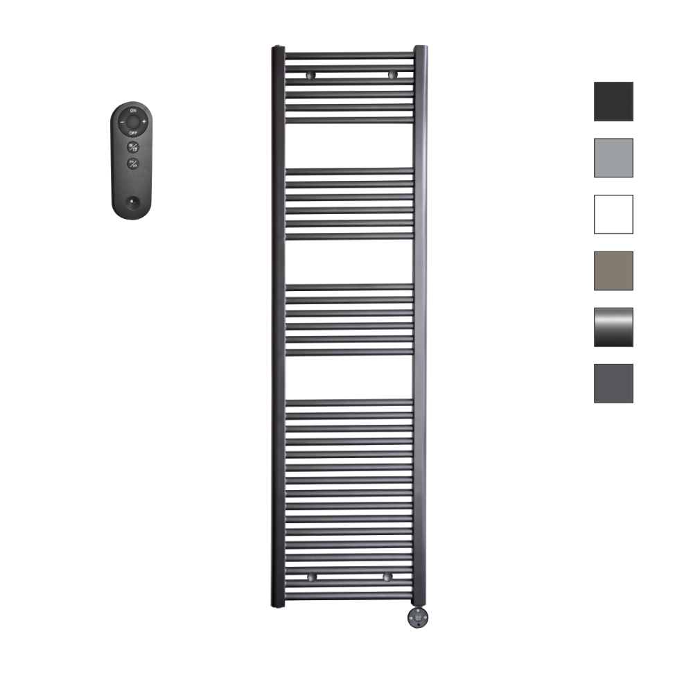 Sanicare HVS elektrische radiator 60x172cm gunmetal met afstandsbediening en thermostaat zwart rechtsonder