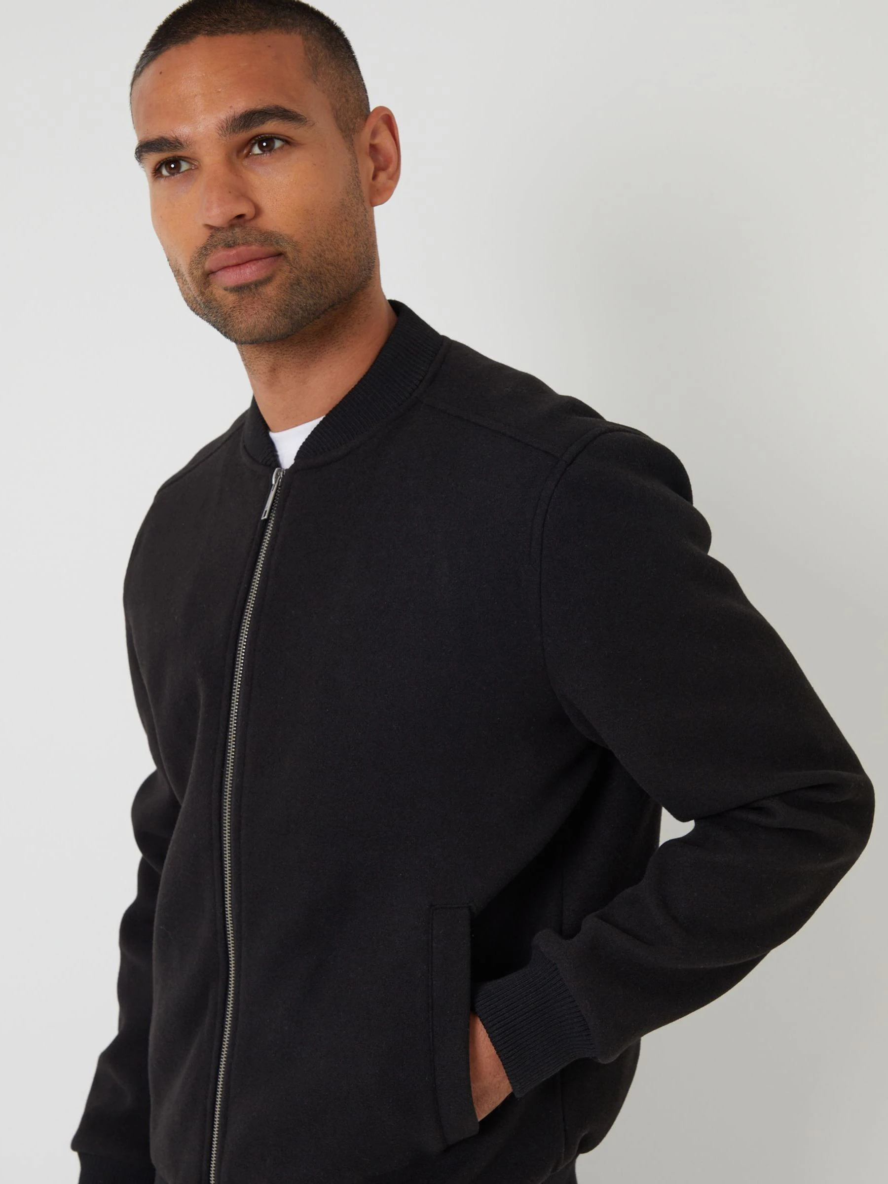 Zwart - Threadbare Faux Wool Brushed Bomber Jacket