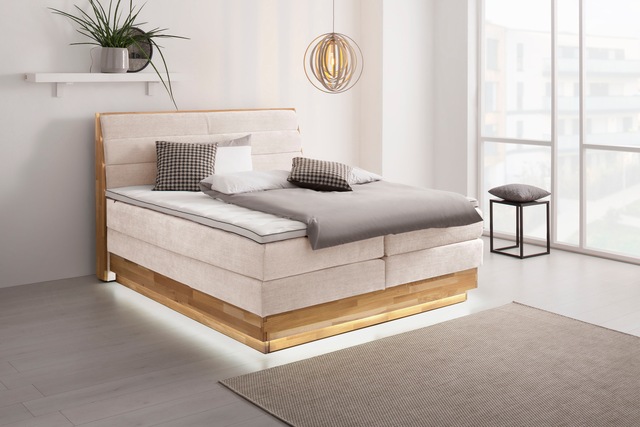 GOODproduct Boxspringbett »JENNA in verschiedenen Farben und Breiten erhältlich« LED-Beleuchtung, mit zertifizierten, recycelten Bezugsstoffen