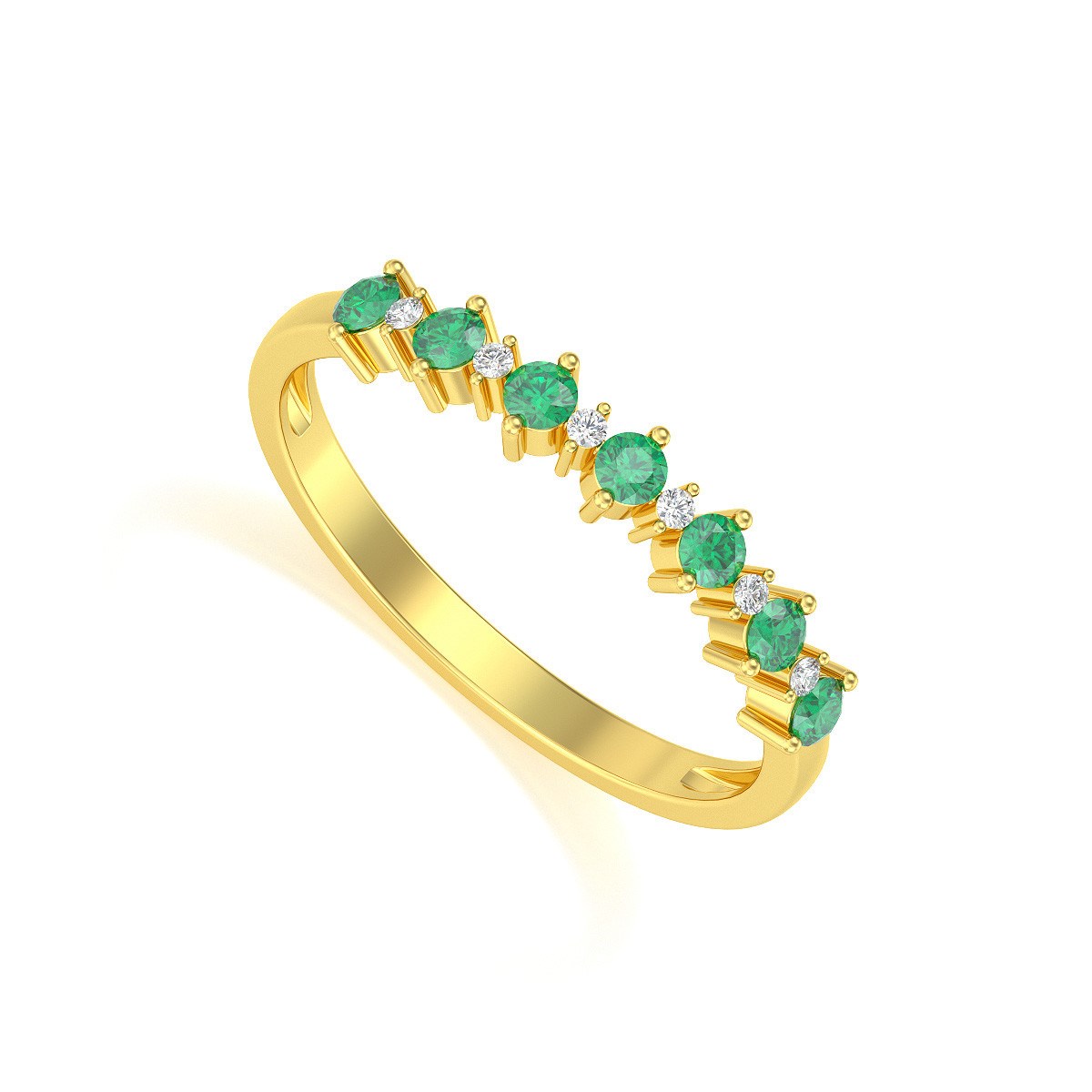 Bague ADEN Or 585 Jaune Emeraude et diamants 1.7grs