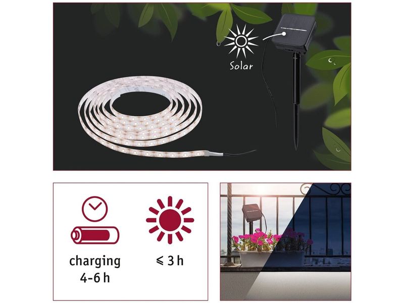 Paulmann LED Stripe Solar 3 m Dämmerungssensor und Akku Universalstreifenleuchte