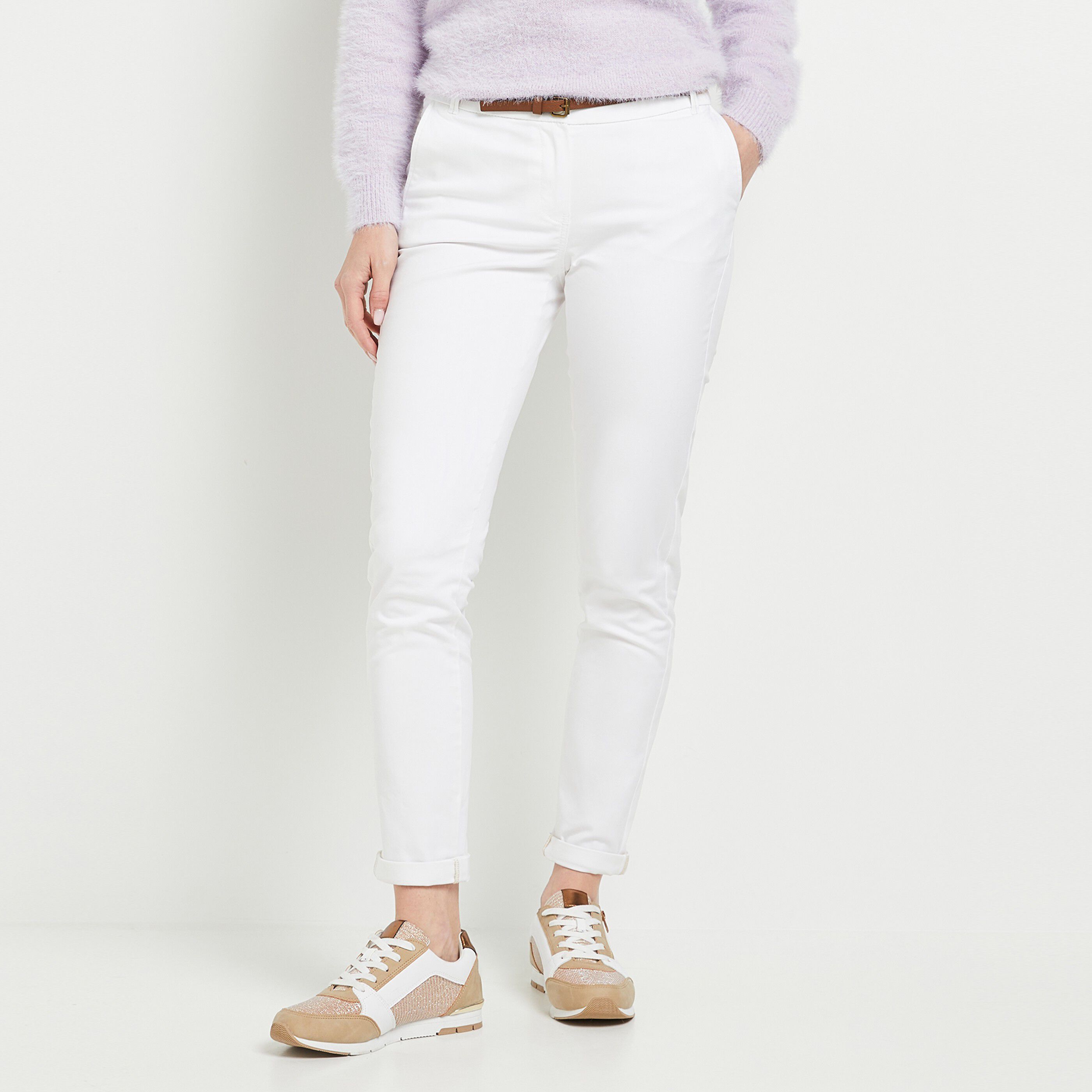 Pantalon chino avec ceinture femme - BLANC