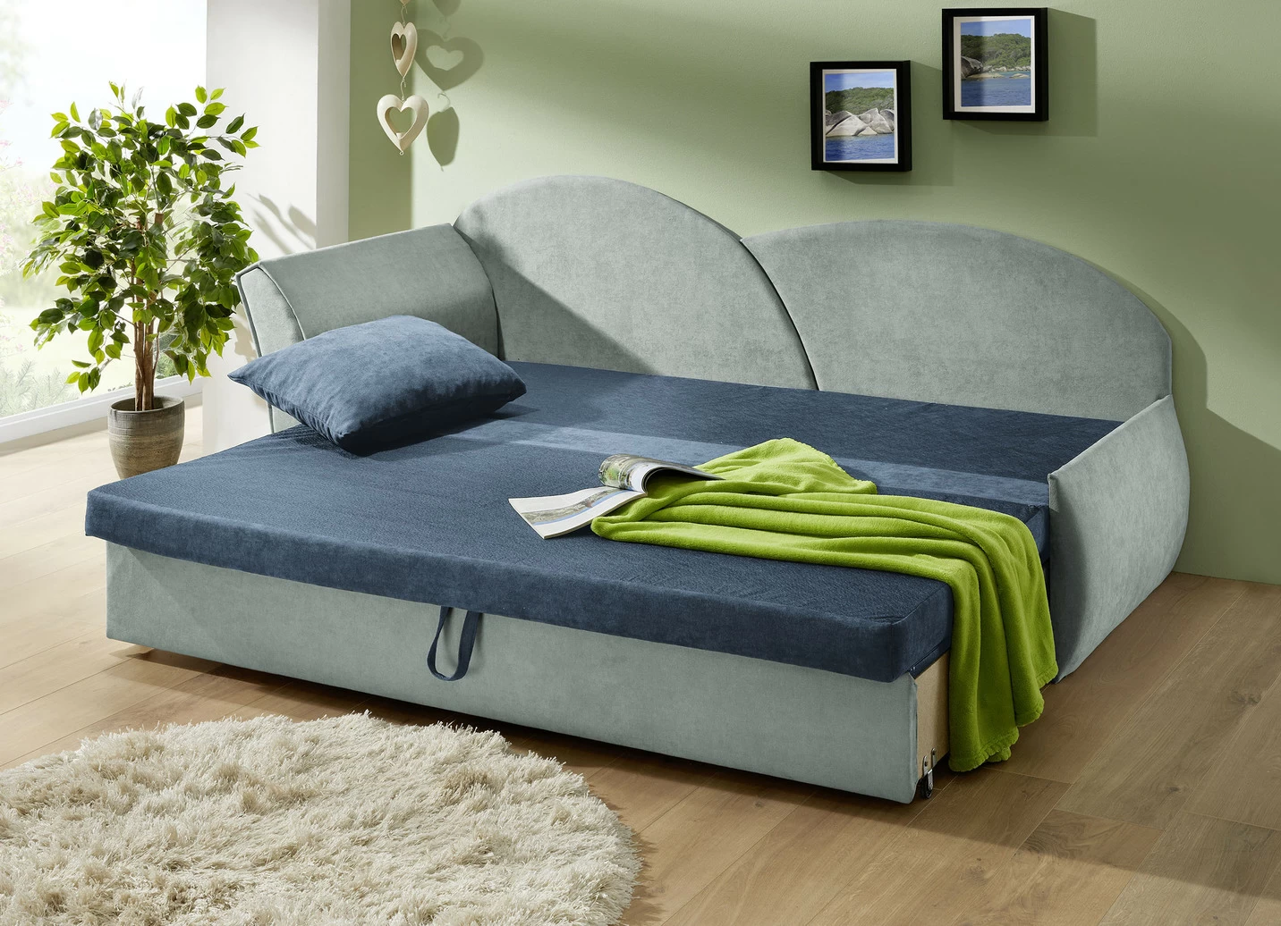 Schlafsofa mit Bettkasten und 1 Dekokissen