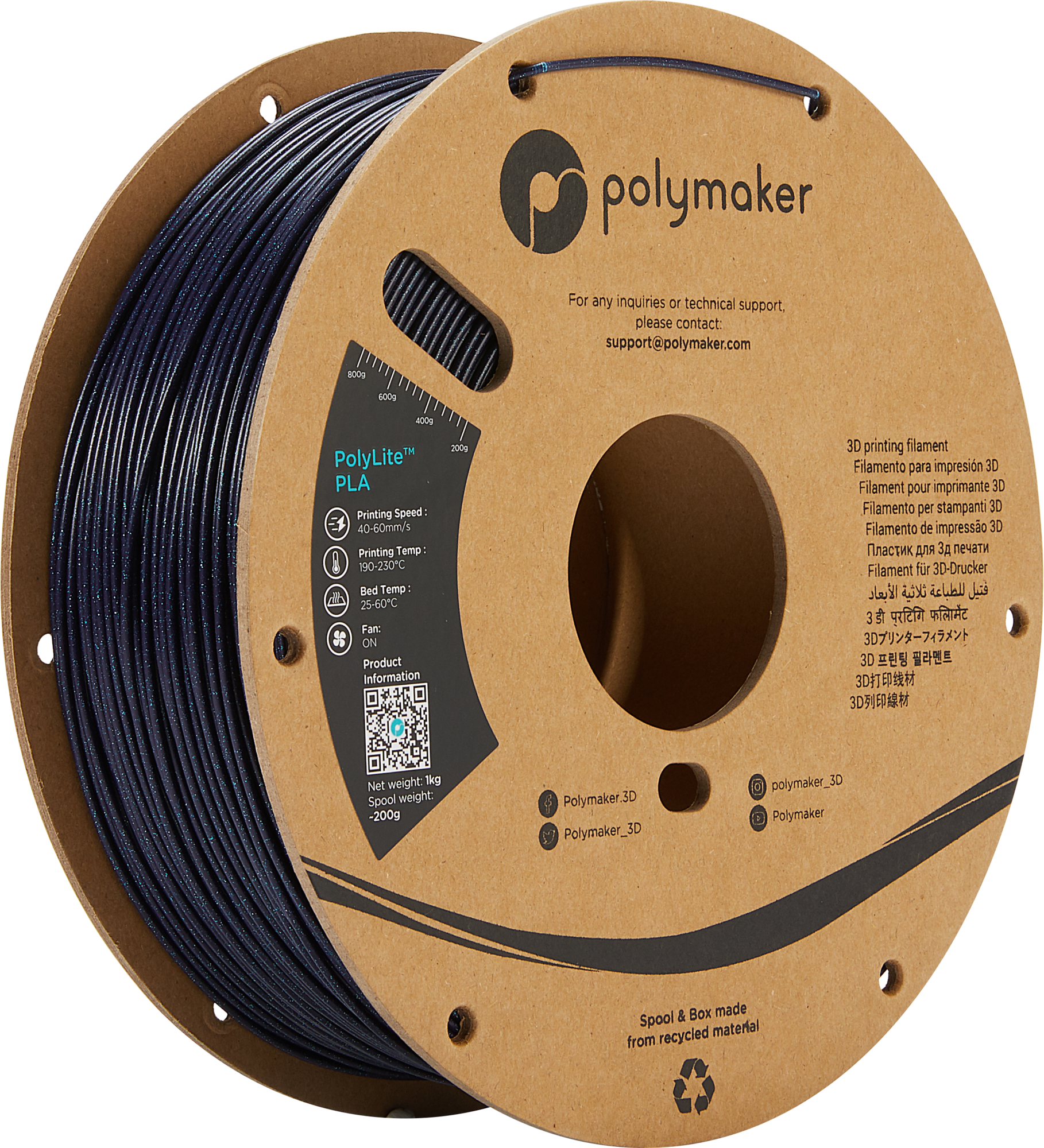 Polymaker  PolyLite PLA Galaxy Dark Blue, 1,75 mm (1.000 g)    Qualitativ hochwertiges PLA Filament mit schimmernden Eigenschaften