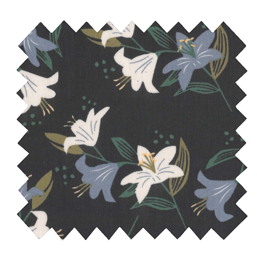 Tissu Coton Au Mètre Ex2456 Lys Fond Noir