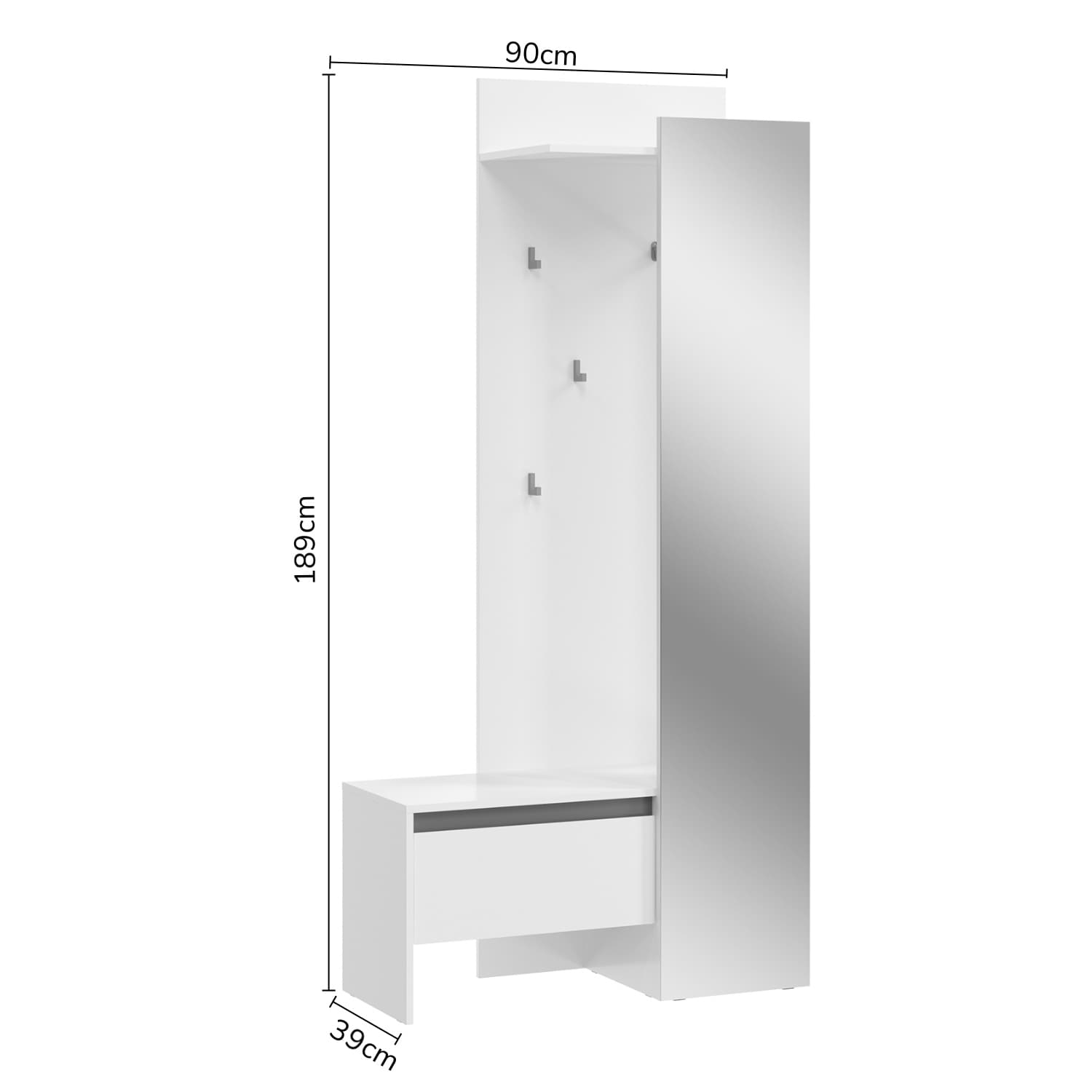 Kompaktgarderobe Torino 90 x 189 cm weiß/grau